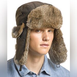 VINTAGE Khaki Genuine Fur Trapper Hat